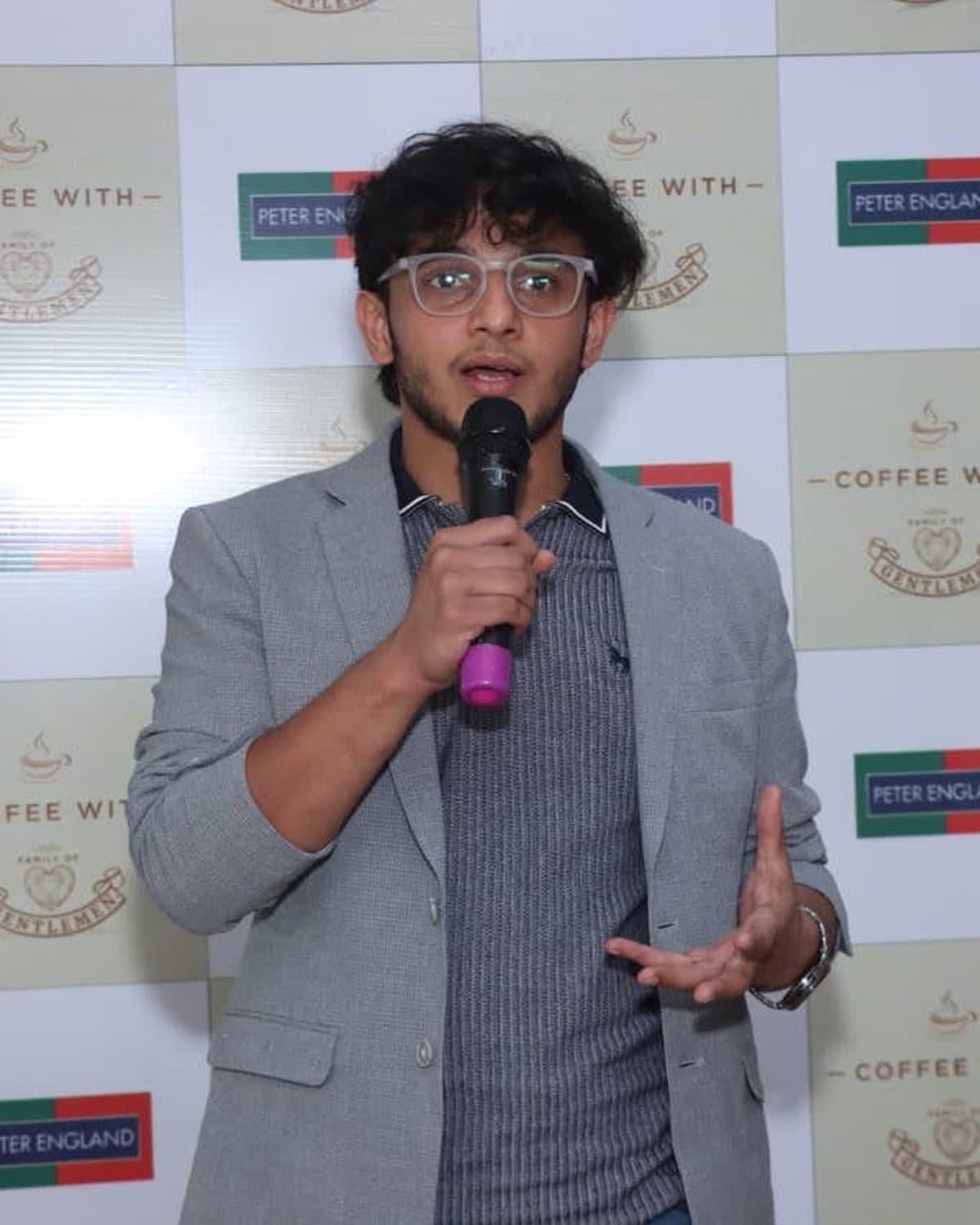 Shashwat Agarwal speaking at a Peter England retail event